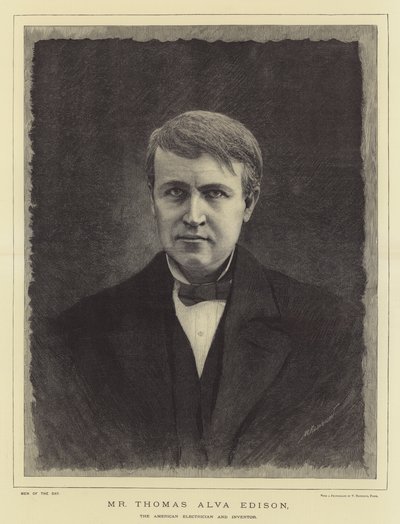 Mr Thomas Alva Edison, den amerikanske elektrikeren og oppfinneren (gravering) av English School