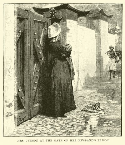 Mrs Judson ved porten til ektemannens fengsel av English School