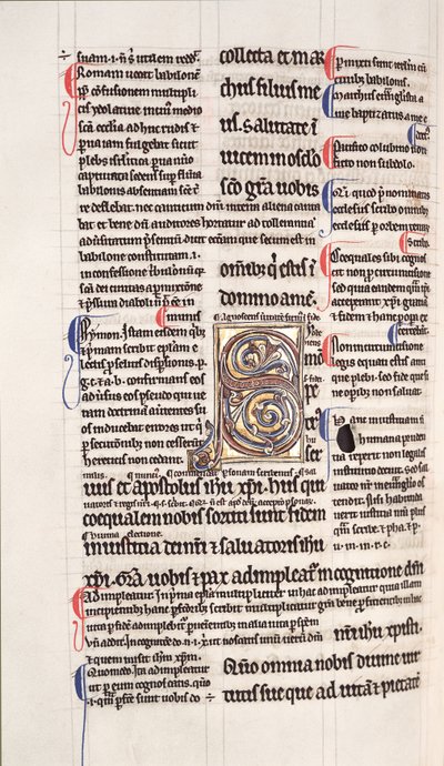 Ms.27, f.109v: Side fra en glanset kopi av Det nye testamente (vellum) av English School