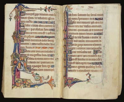 Ms 1-2005, ff.122v-123r: Grotesk marginaldekor fra Macclesfield Psalter, Use of Sarum, East Anglia, ca. 1330 av English School