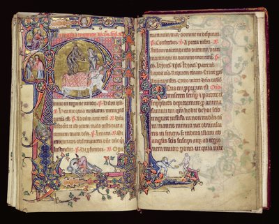 Ms 1-2005, ff.235v-236r: Death Striking, historisk initial fra Macclesfield Psalter, Use of Sarum, East Anglia, ca. 1330 av English School
