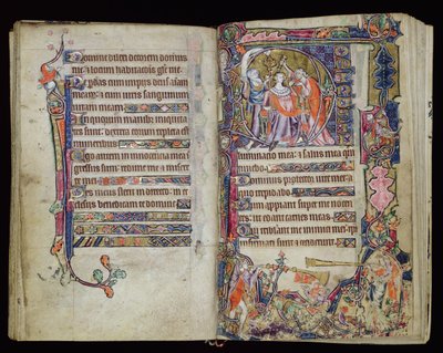 Ms 1-2005, ff.38v-39r: The Anointing of David, historikert D initial fra Macclesfield Psalter, Use of Sarum, East Anglia, ca. 1330 av English School