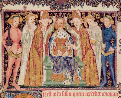 Ms 197 f.3r Kroning av en konge, fra Liber Regalis av English School