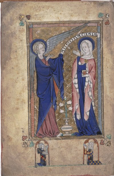 Ms 242 Folio 2v, Annunciation to the Virgin, fra Grey-Fitzpayne Hours av English School