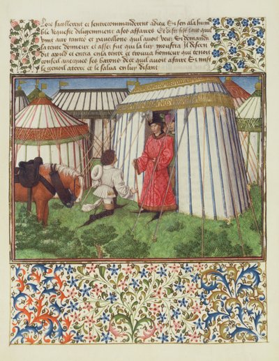 Ms. 2597 Desire kneler foran Honor og ber om hjelp fra Heart, faksimileutgave av Livre du Coeur dAmours Espris av Rene dAnjou av English School