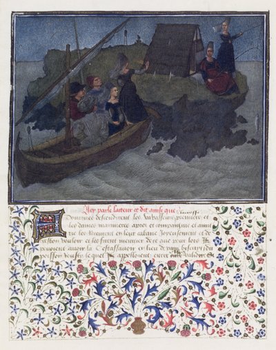Ms. 2597 Hjerte, begjær og sjenerøsitet lander i natten med forlovede og forventning på rocken til selskapet og vennskapet, faksimileutgave av Livre du Coeur dAmours Espris av Rene dAnjou (farge av English School