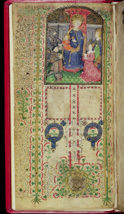 Ms 41-1950, f.2v: Dedikasjonsside fra en timebok tilhørende Margaret Beauchamp, ca. 1424 av English School