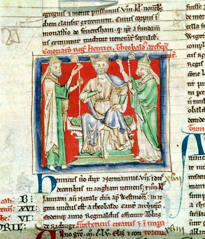 Ms 6712 (A.6.89) fol.135v Henry II (1133-89) miniatyr fra Flores Historiarum, av Matthew Paris, 1250-52 av English School