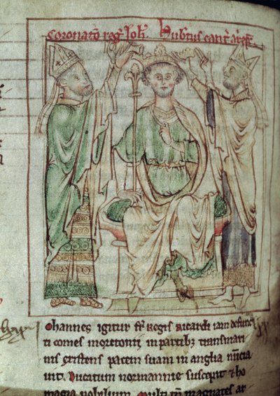 Ms 6712 (A.6.89) fol.144v King John (1167-1216), miniatyr fra Flores Historiarum, av Matthew Paris, 1250-52 av English School