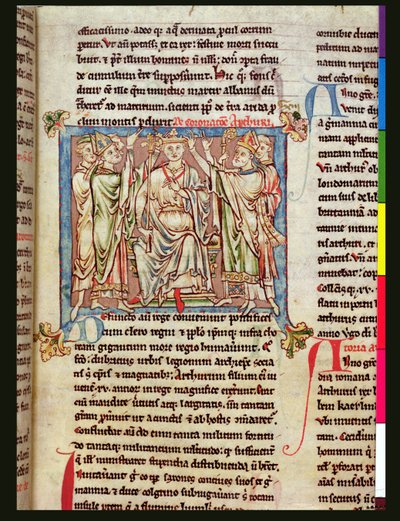 Ms 6712 (A.6.89) fol.53 King Arthur, miniatyr fra Flores Historiarum, av Matthew Paris, ca. 1250-52 av English School