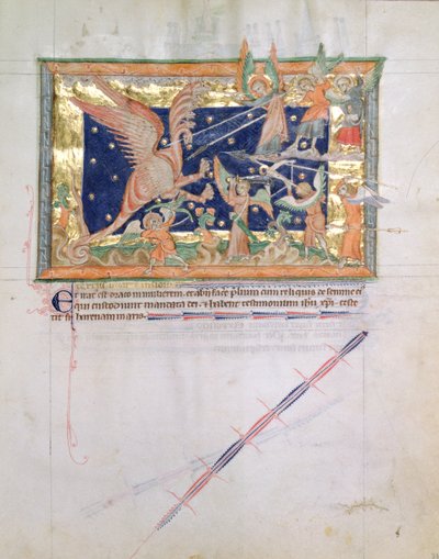 Ms L.A. 139-Lisboa fol.33 Dragen som fører krig med de troende, fra Gulbenkian Apocalypse, ca. 1265-70 av English School