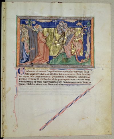 Ms L.A. 139-Lisboa fol.35 Folket som tilber udyret og dragen, fra Gulbenkian Apocalypse, ca. 1265-70 av English School