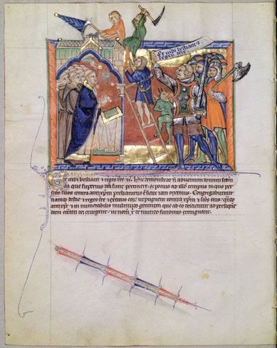 Ms L.A. 139-Lisboa fol.66 The Divine Warrior leder en hær mot de som angriper de troende, fra Gulbenkian Apocalypse, ca. 1265-70 av English School