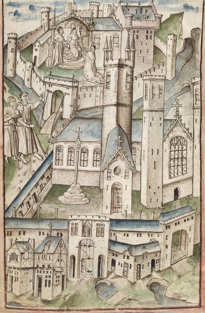 Ms. New Coll 288, f4v. (Chaundler-manuskript), Life of William of Wykeham av Thomas Chaundler (penn og blekk og tempera på vellum) av English School