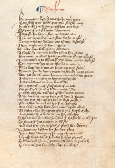Ms. New Coll 314, f90v, The Canterbury Tales av Geoffrey Chaucer (penn og blekk på vellum) av English School