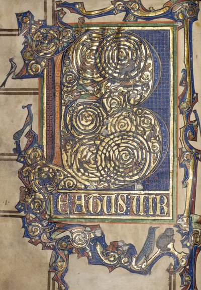 Ms. New Coll 358, frontispice, Psalter, St. Albans (penn og blekk og gull på vellum) av English School