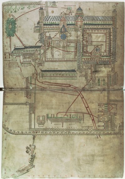Ms R 171 f.285 Plan over Canterbury Cathedral og rørleggersystemet, fra 