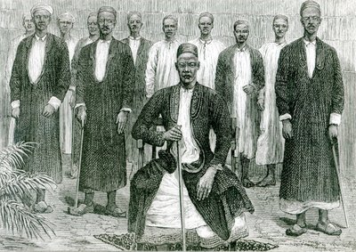 Mtesa, keiseren av Uganda og andre høvdinger (litho) (bw-bilde) av English School