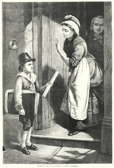 Mulready, da en gutt ble frastøtt av Banks husholderske (gravering) av English School