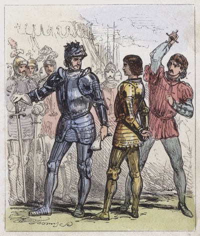 Drapet på prins Edward ved Tewkesbury (farget gravering) av English School