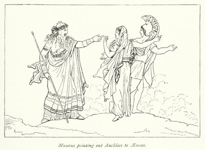 Musaeus peker ut Anchises til Aeneas (litho) av English School