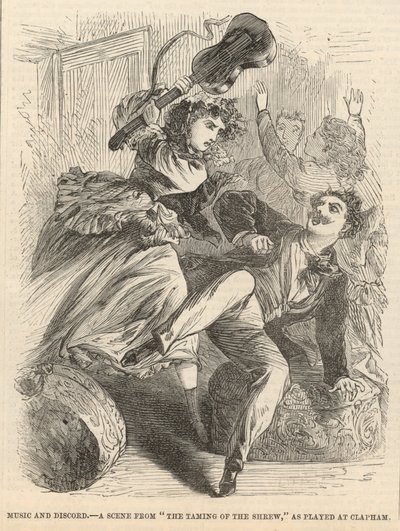 Musikk og splid; En scene fra The Taming of the Shrew som ble spilt på Clapham av English School