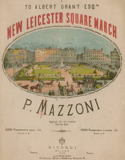 Musikalsk partitur for New Leicester Square March av P Mazzoni av English School