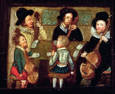 Musikere ved Wadley House, detalj fra The Life and Death of Sir Henry Unton (1557-96), ca. 1596 (se også 99909) av English School