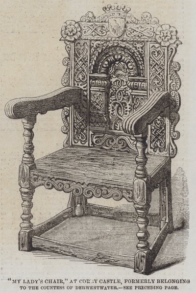 "My Lady's Chair," på Corby Castle, som tidligere tilhørte grevinnen av Derwestwater (gravering) av English School