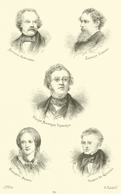 Nathaniel Hawthorne, Charles Dickens, William Makepeace Thackeray, Charlotte Bronte, Thomas De Quincey av English School