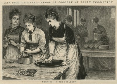 National Training School of Cookery i South Kensington: Morning in the scullery av English School