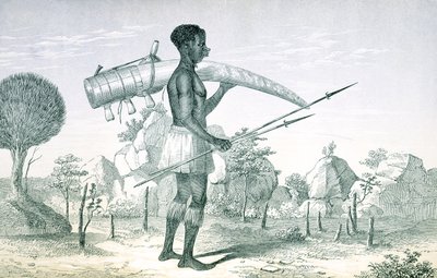 Innfødt som bærer en dekorert elfenbens elefantbrosme, fra The Lake Regions of Central Africa, av Richard F. Burton (1821-90), 1860 av English School