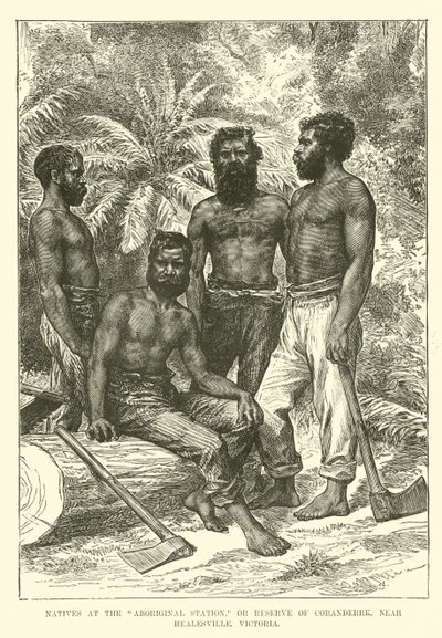 Innfødte på Aboriginal Station, eller Reserve of Coranderrk, nær Healesville, Victoria av English School