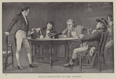 Ned blir avhørt av dommerne (litho) av English School
