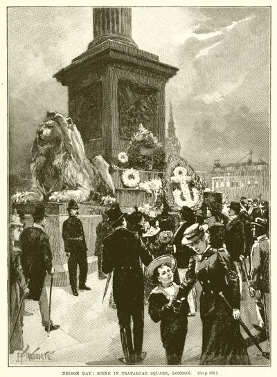 Nelson Day: Scene på Trafalgar Square, London av English School