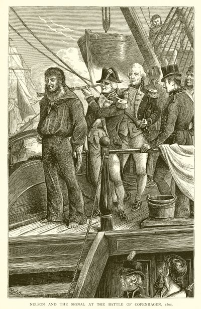 Nelson og signalet ved slaget ved København, 1801 av English School