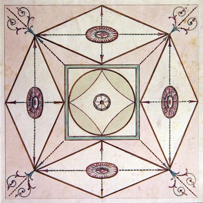 Nyklassisk takdesign, Ugbrook Park, Devon, ca. 1770 (akvarell på papir) av English School