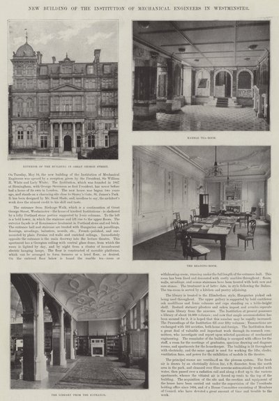 Ny bygning til Institution of Mechanical Engineers i Westminster (gravering) av English School