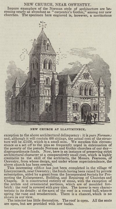 Ny kirke ved Llanymyneck (gravering) av English School