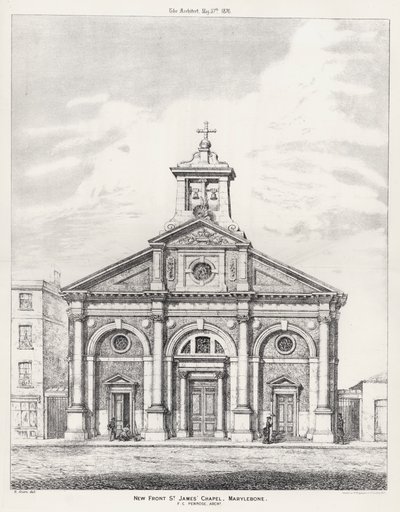 Ny front, St James' Chapel, Marylebone (gravering) av English School