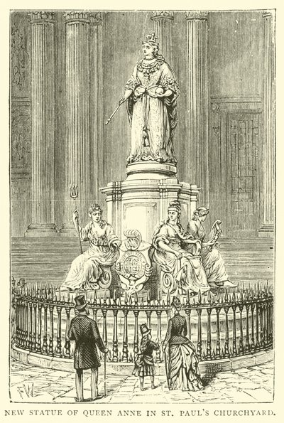 Ny statue av dronning Anne i St Pauls Churchyard av English School
