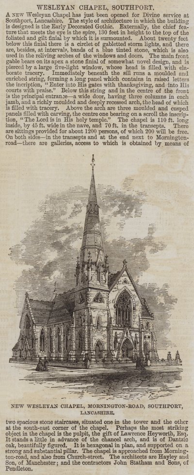 New Wesleyan Chapel, Mornington-Road, Southport, Lancashire (gravering) av English School