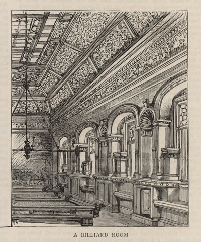 Ny bygning av Constitutional Club i Northumberland Avenue: Et biljardrom av English School