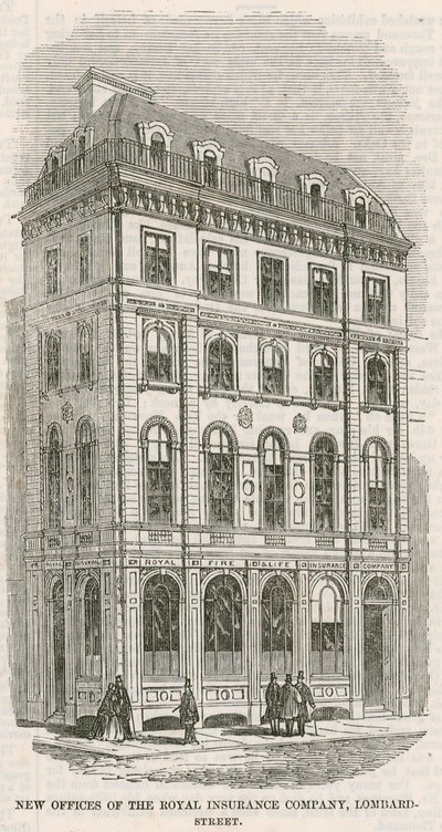 Nye kontorer til Royal Insurance Company, Lombard Street, London av English School