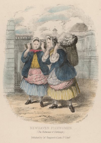 Newhaven fishwomen, Edinburgh (farget gravering) av English School