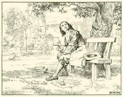 Newton og eplet (blekk på papir) av English School