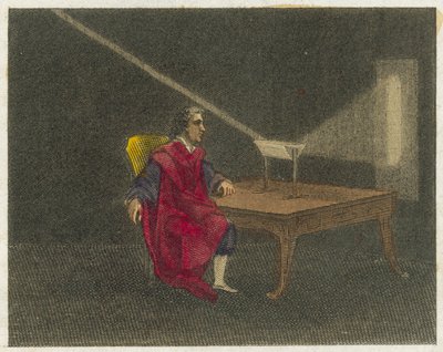 Newton oppdager lysets natur (fargegravering) av English School