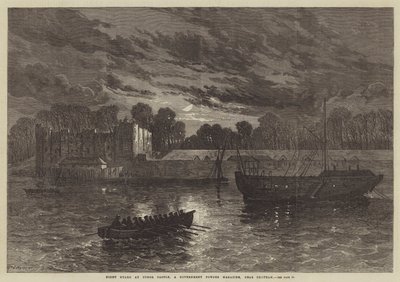 Nattevakt ved Upnor Castle, et Government Powder Magazine, nær Chatham (gravering) av English School