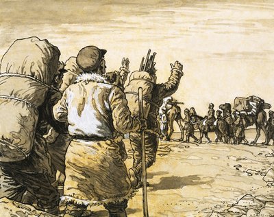 Nikolai Prjevalsky reiser gjennom Gobiørkenen og møter et kameltog av English School