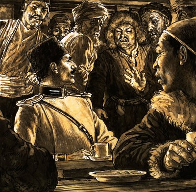 Nikolai Przhevalsky og Gobi-ørkenen (gouache på papir) av English School